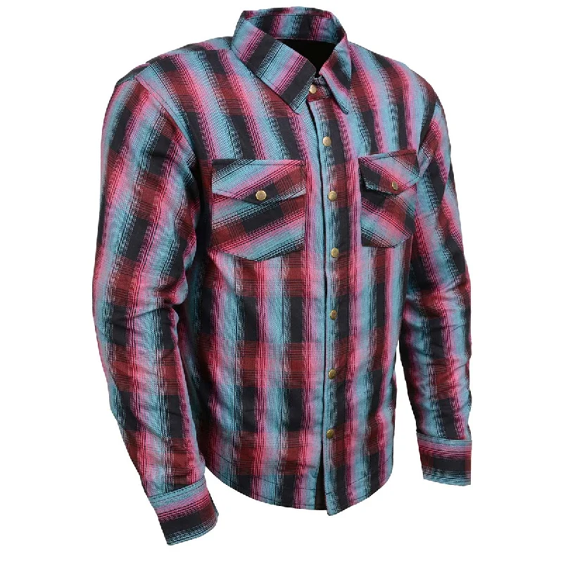 Soft Clothing Milwaukee Leather MPM1654 Men's Plaid Flannel Biker Shirt with CE Approved Armor - Reinforced w/ Aramid Fiber
