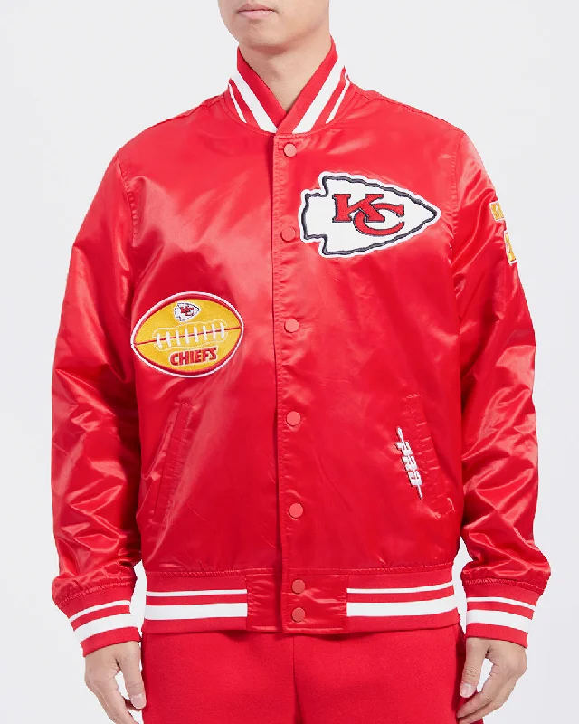 Warm Chic NFL KANSAS CITY CHIEFS OLD ENGLISH MEN'S RIB SATIN JACKET (RED)