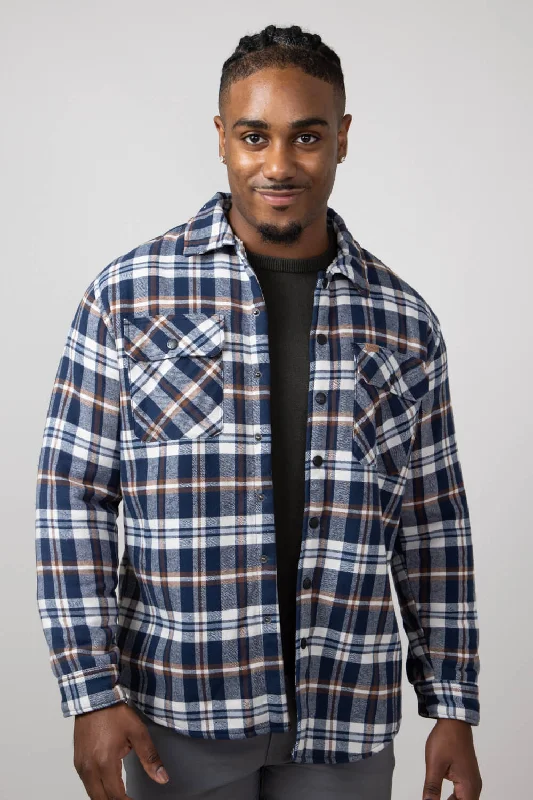 Easy Chic Sherpa Lined Flannel Shacket for Men in Ink | MTJ05432F4-INK