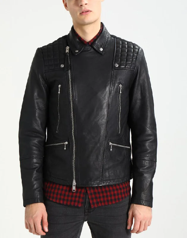 Cozy Essentials Wear Men Real Lambskin Motorcycle Leather Biker Jacket KM268