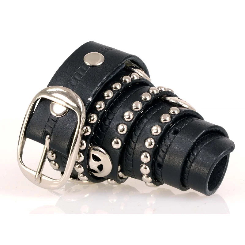 Noble And Elegant Milwaukee Leather MP7131 Men's Chrome Studded w/ Star Emblem Black Leather Biker Belt w/ Interchangeable Buckle -1.5 in Wide