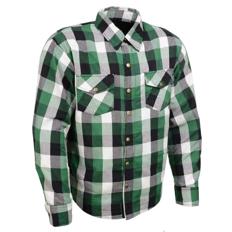 Breezy Outfits Milwaukee Leather MPM1651 Men's Plaid Flannel Biker Shirt with CE Approved Armor - Reinforced w/ Aramid Fiber