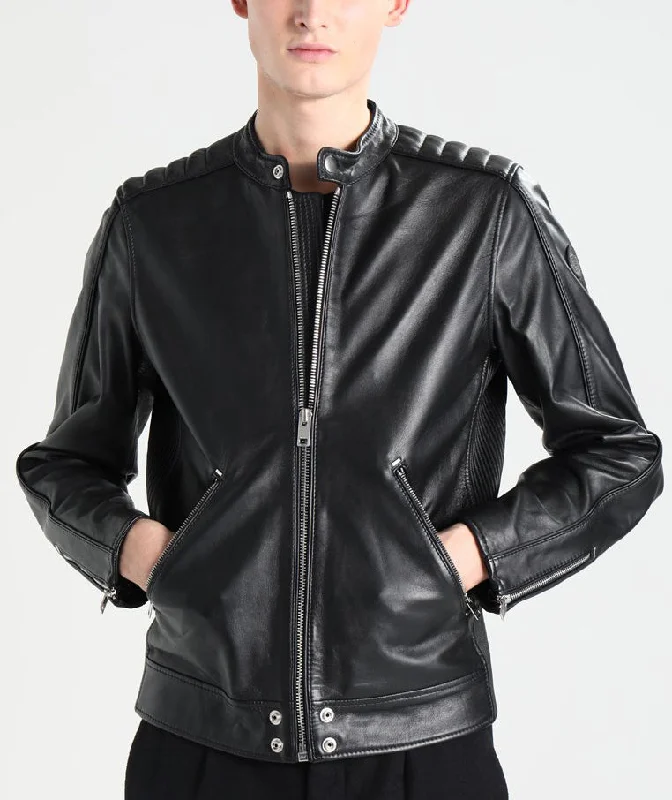 Design And Tailoring Men Real Lambskin Motorcycle Leather Biker Jacket KM248