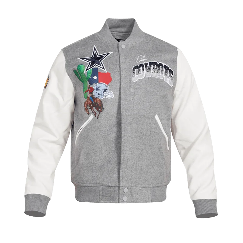 French Style NFL DALLAS COWBOYS HOMETOWN WOOL MEN'S VARSITY JACKET (GRAY)