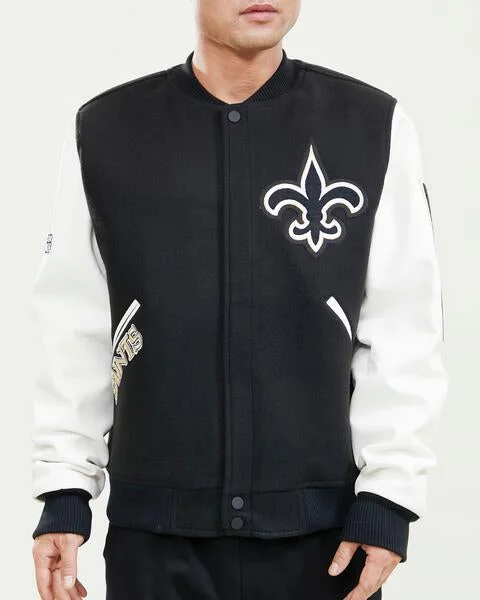 Creative Prints NFL NEW ORLEANS SAINTS CLASSIC WOOL MEN'S VARSITY JACKET (BLACK/WHITE)