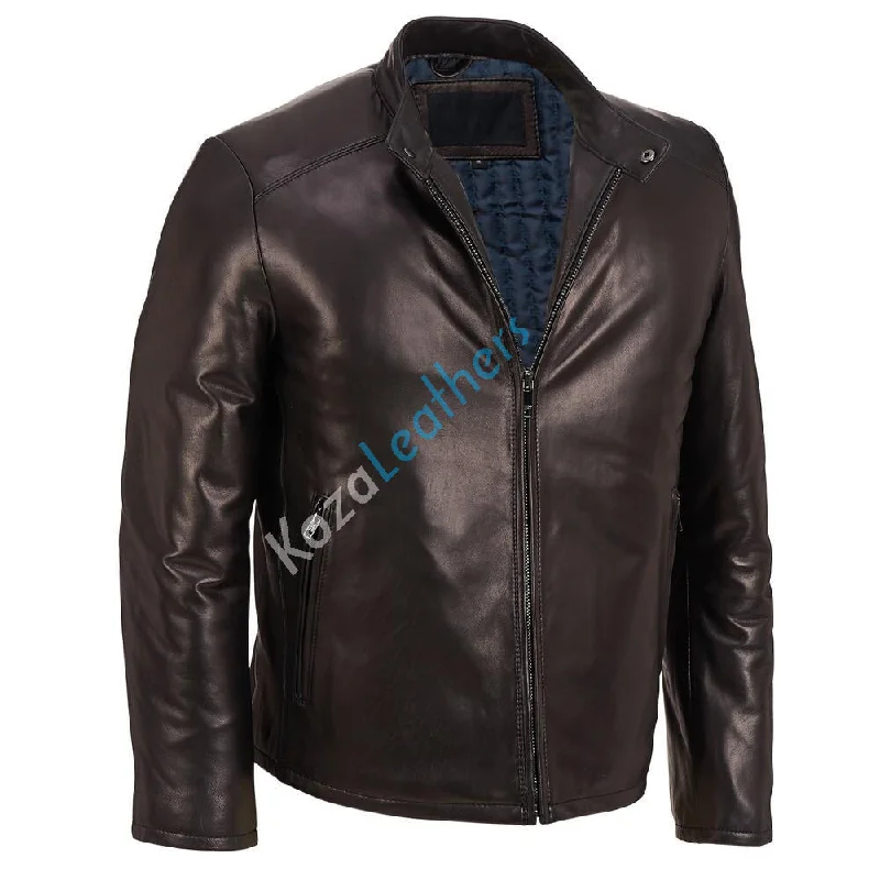 European Plan Men Real Lambskin Motorcycle Leather Biker Jacket KM171