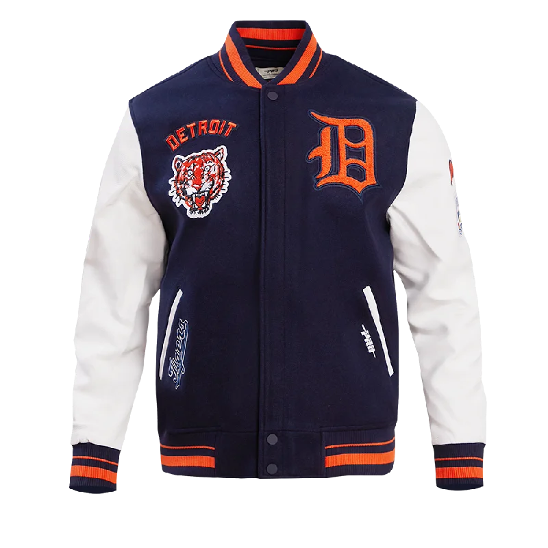 Comfy Chic MLB DETROIT TIGERS RETRO CLASSIC MEN'S RIB WOOL VARSITY JACKET (MIDNIGHT NAVY/ORANGE/ MIDNIGHT)