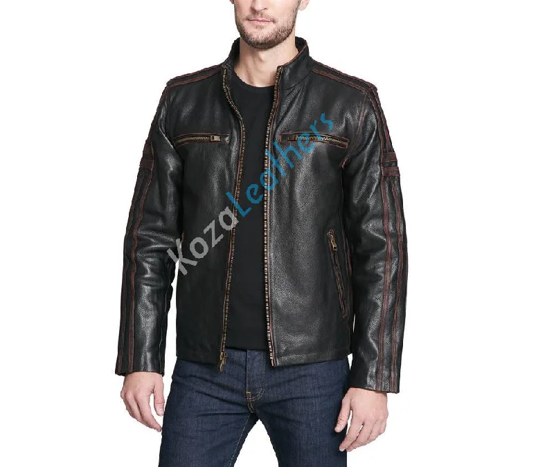 Fashionable And Fashionable Men Real Lambskin Motorcycle Leather Biker Jacket KM169