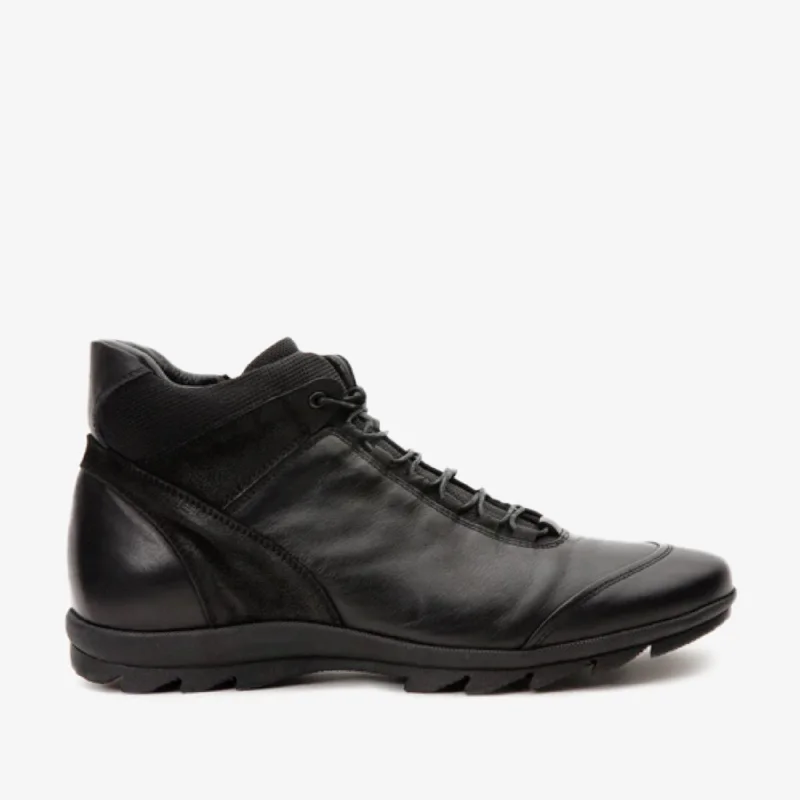 Minimal Style The Houston Leather Black Lace-Up Casual Men Boot with a Zipper