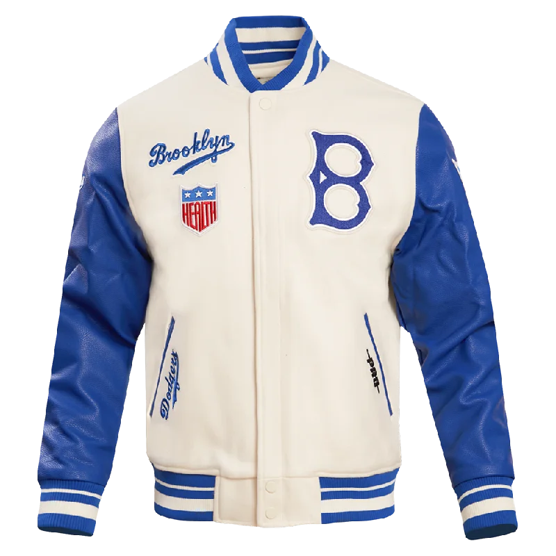 Relaxed Tops MLB BROOKLYN DODGERS RETRO CLASSIC MEN'S RIB WOOL VARSITY JACKET (EGGSHELL/ROYAL BLUE)
