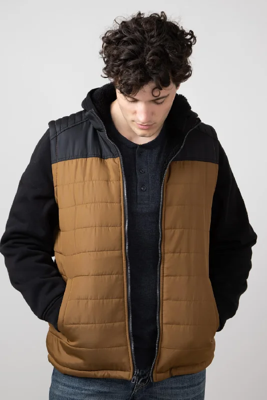 Relaxed Fit Wear Puffer Vest Hood Jacket for Men in Rustic Timber | 8JK6092M-RUSTICTIMBER