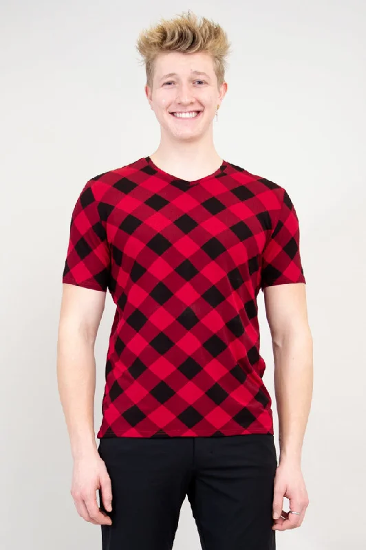 Embroidered Letters Adam Short Sleeve Shirt, Lipstick Plaid, Bamboo