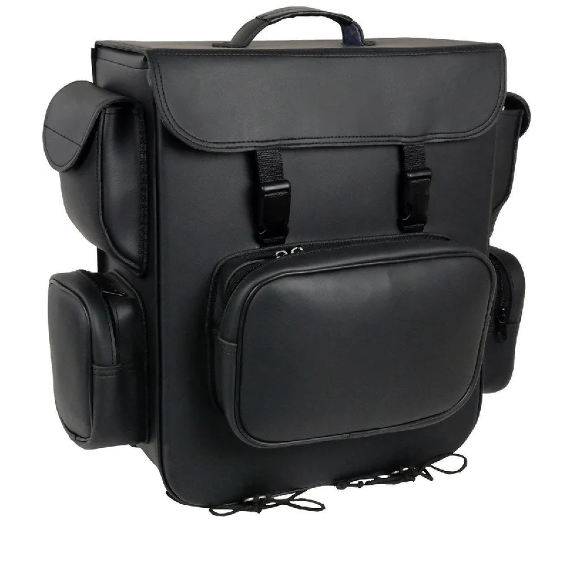 Noble And Elegant Milwaukee Leather SH584 Large Black PVC Motorcycle Sissy Bar Bag with 5 Bonus Pockets