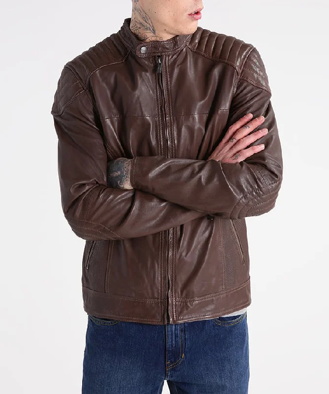 Cozy Chic Wear Men Real Lambskin Motorcycle Leather Biker Jacket KM300