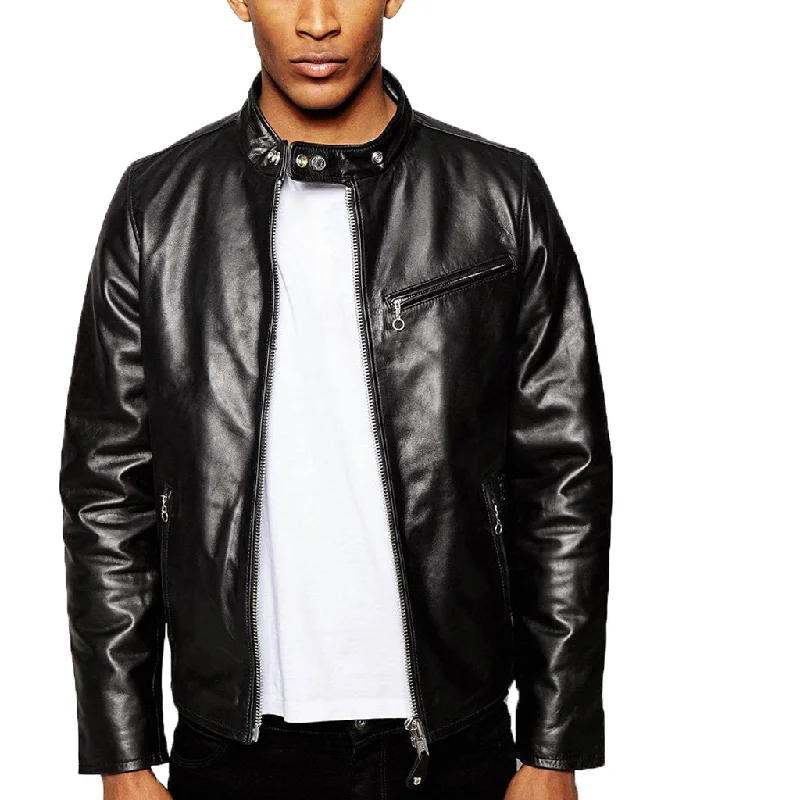 Effortless Style Men Real Lambskin Motorcycle Leather Biker Jacket KM344