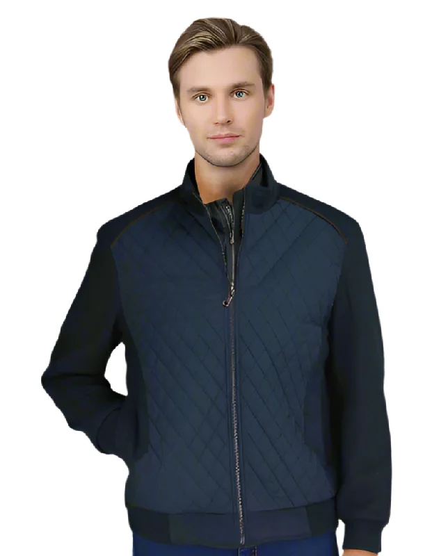 Light Comfort Quilted Front Zip Short Jacket by Enzo - Navy