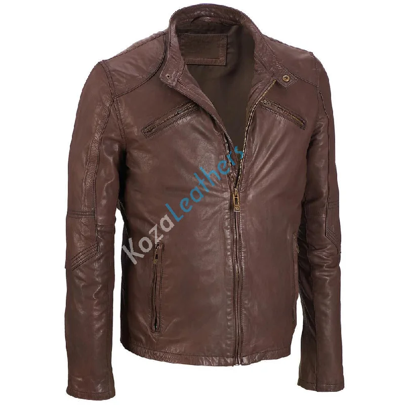 Fashionable Items Men Real Lambskin Motorcycle Leather Biker Jacket KM200
