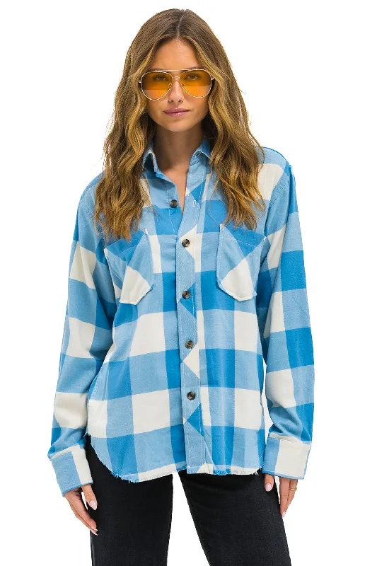 Cozy Chic PLAID FLANNEL LIGHT WEIGHT UNISEX WESTERN SHIRT - SKY PLAID