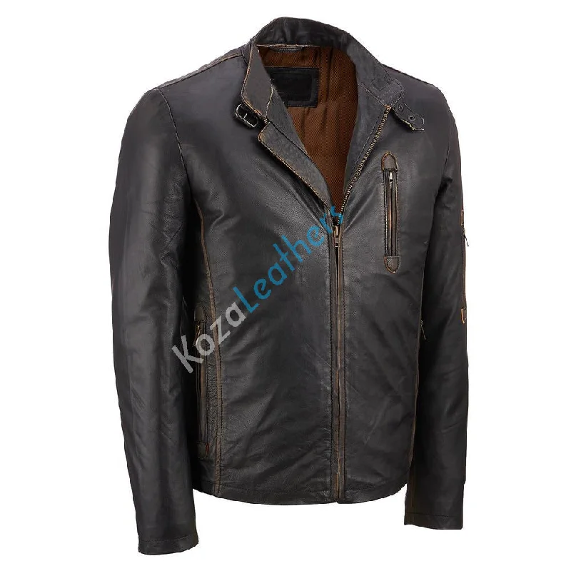 Elegant Design Men Real Lambskin Motorcycle Leather Biker Jacket KM190
