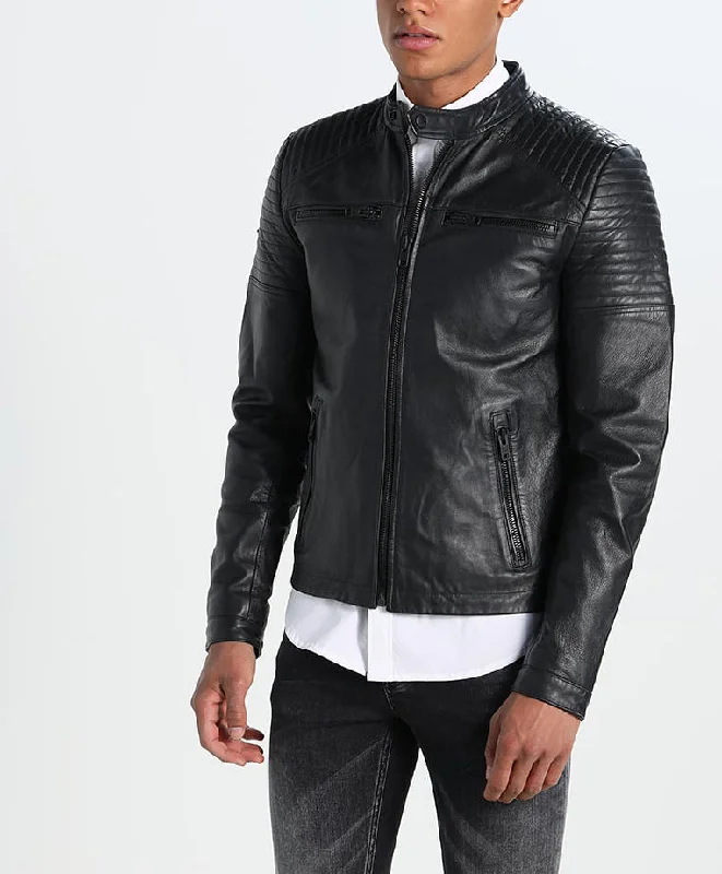 Party Wear Men Real Lambskin Motorcycle Leather Biker Jacket KM256