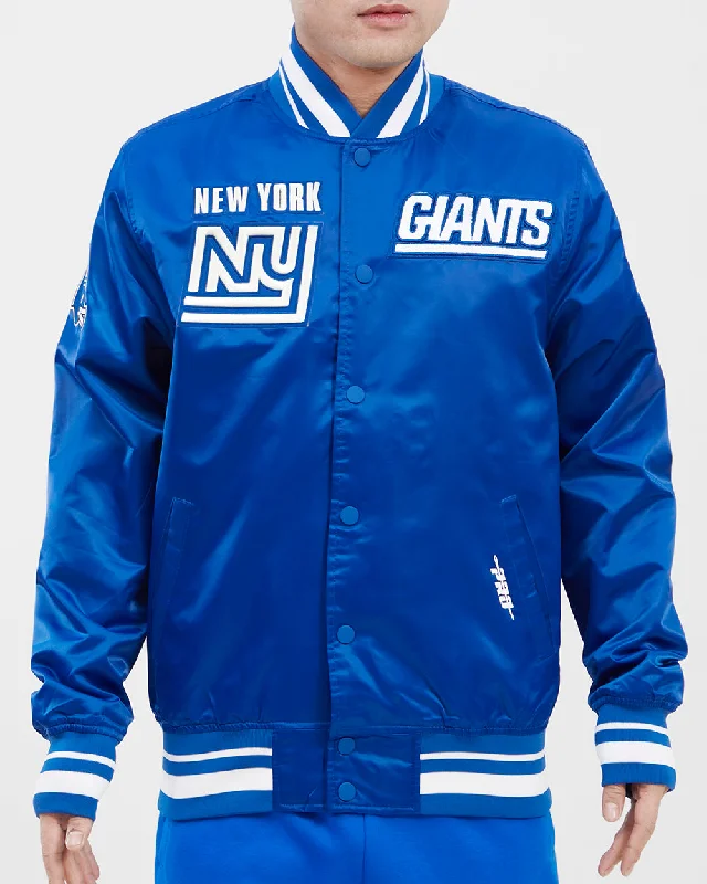 Comfortable And Versatile NFL NEW YORK GIANTS RETRO CLASSIC MEN'S RIB SATIN JACKET (DODGER BLUE)
