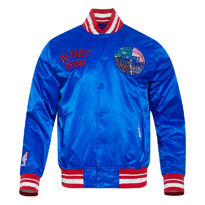 Street Fashion NBA DETROIT PISTONS CITY CENTRIC MEN'S RIB SATIN JACKET (ROYAL BLUE/RED)