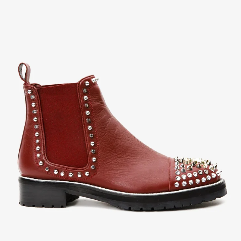 Creative Prints The Vuvulane Burgundy Spike Leather Ankle Women  Boot