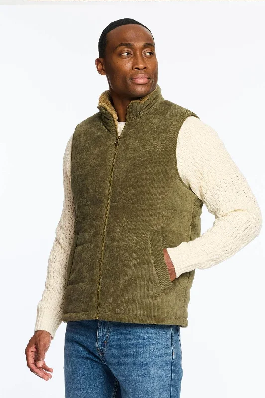 Ultra-lightweight Weatherproof Vintage Corded Puffer Vest for Men in Olive | F2470584GK-OLIVE