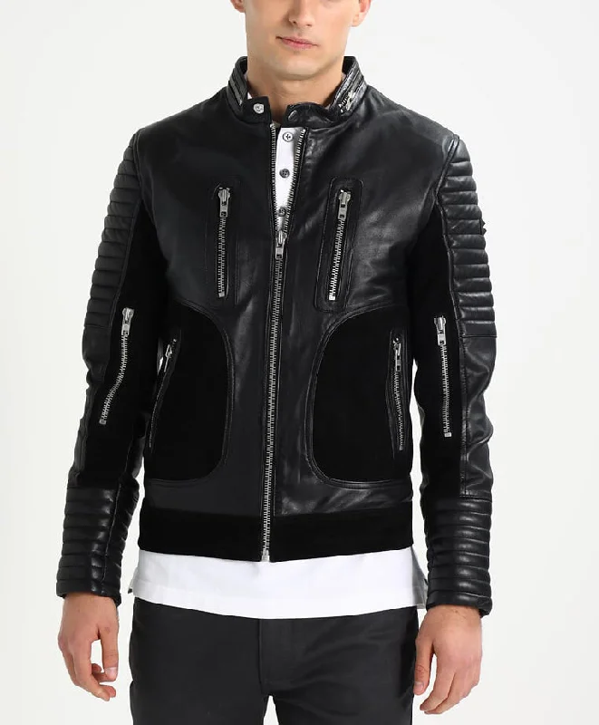 Smart Comfort Wear Men Real Lambskin Motorcycle Leather Biker Jacket KM293