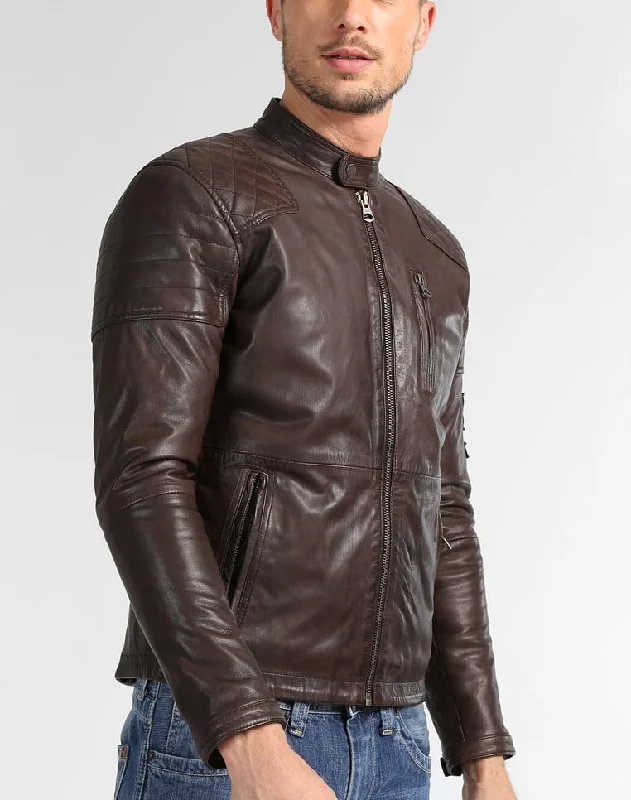 Luxury Temperament Men Real Lambskin Motorcycle Leather Biker Jacket KM231