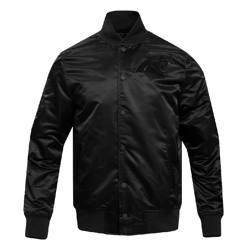 Classic Style NFL CAROLINA PANTHERS TRIPLE BLACK MEN'S SATIN JACKET (TRIPLE BLACK MEN'S)