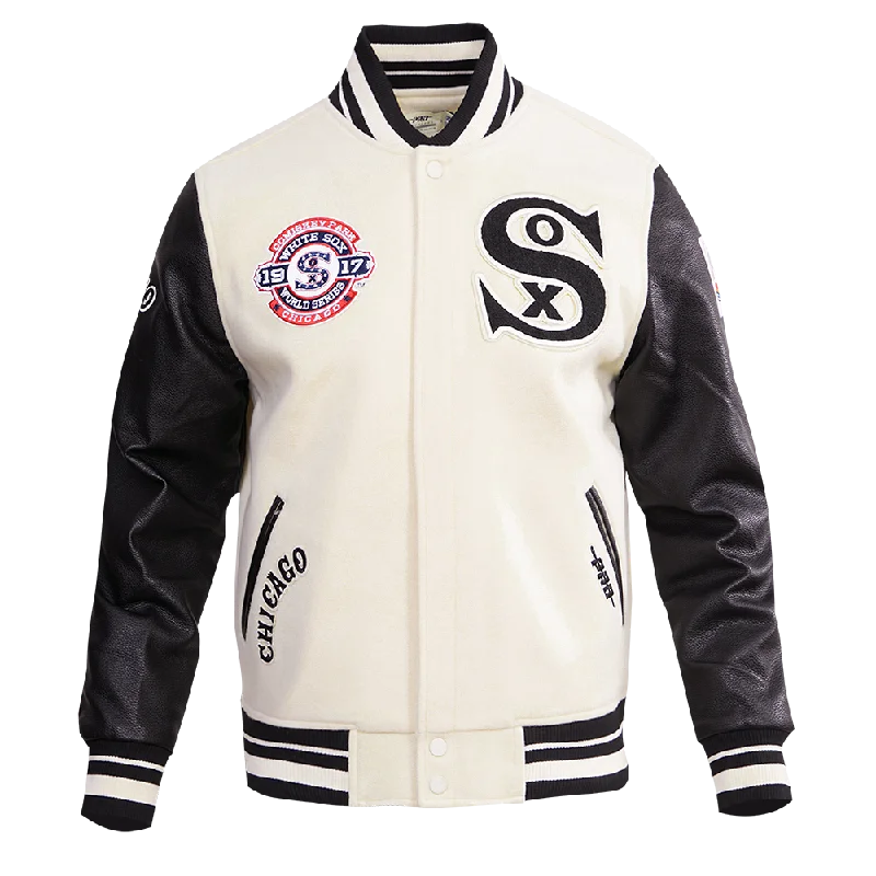 High-quality Fabrics MLB CHICAGO WHITE SOX RETRO CLASSIC MEN'S RIB WOOL VARSITY JACKET (EGGSHELL/BLACK)