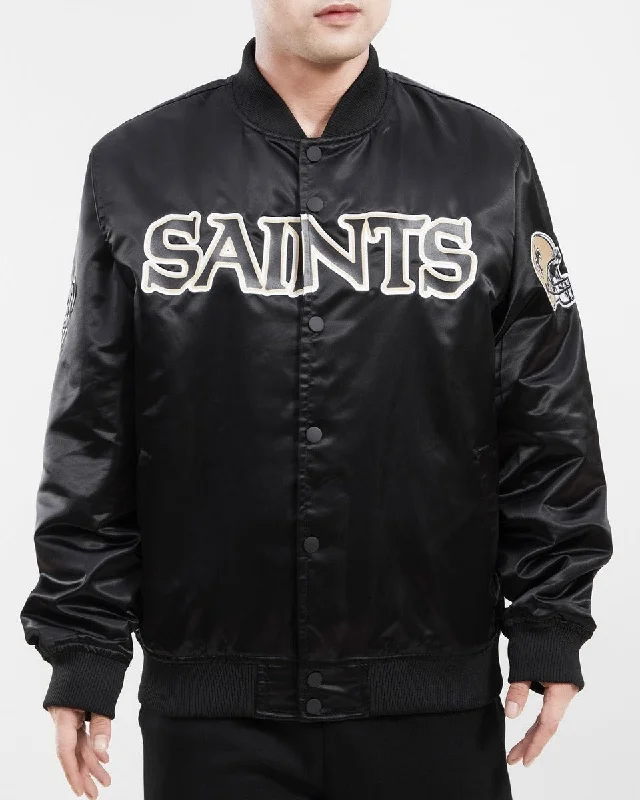 Romantic Data NFL NEW ORLEANS SAINTS TEAM BIG LOGO MEN'S SATIN JACKET (BLACK)