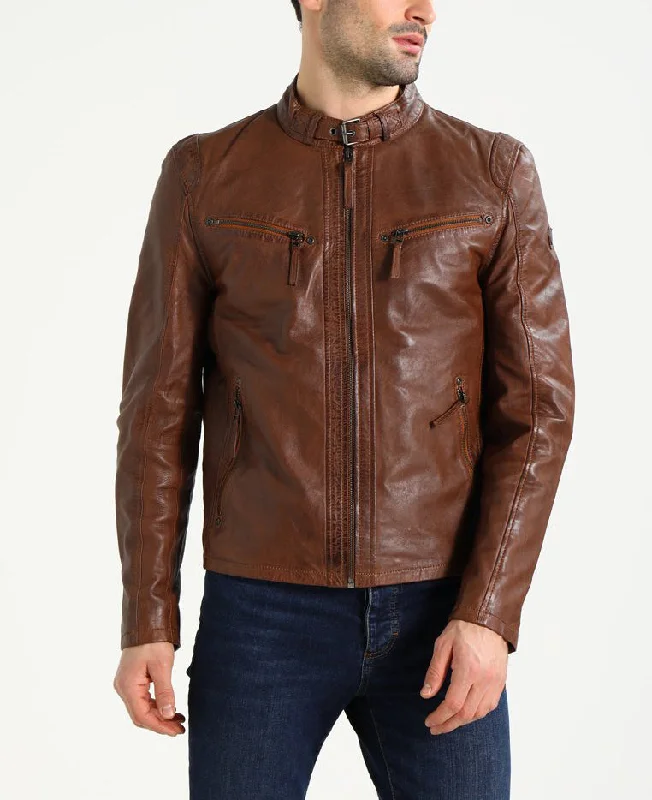 High-end Fabrics Men Real Lambskin Motorcycle Leather Biker Jacket KM242
