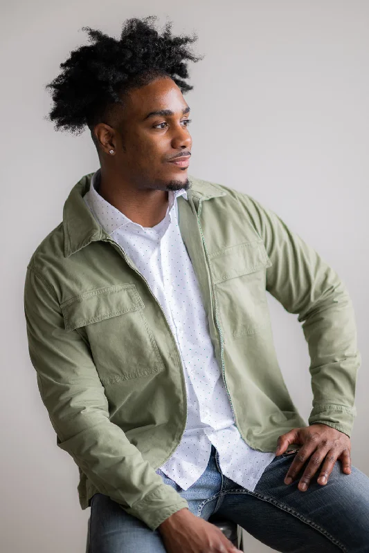 Fresh Comfort Denim & Flower Flap Pocket Jacket for Men in Green | CWJ-124A-SAGE