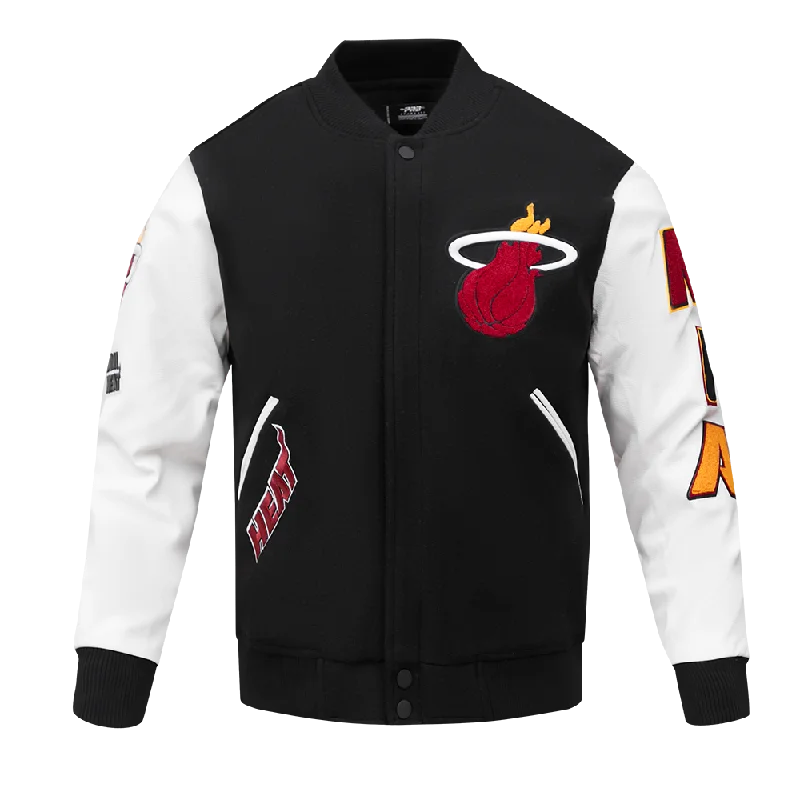 Comfortable Sweaters NBA MIAMI HEAT CLASSIC MEN'S WOOL VARSITY JACKET (BLACK/WHITE)