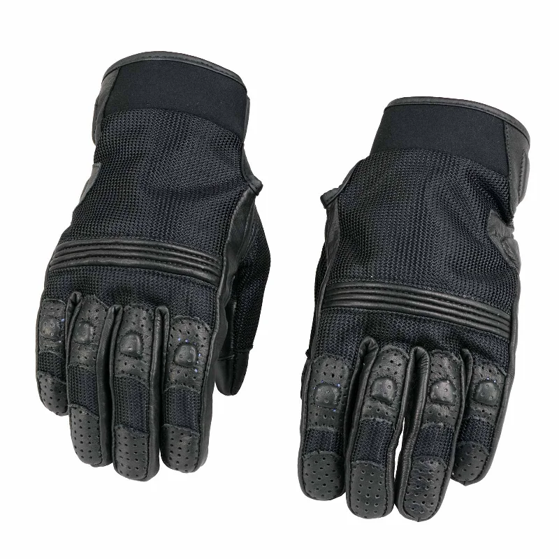 End Of The Year Xelement XG17506 Men's Black Leather with Mesh Racing Motorcycle Gloves