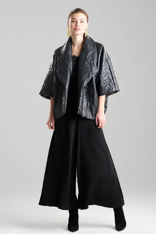 Celebrity Style Vegan Luxe Lambskin Padded Shawl Collar Jacket