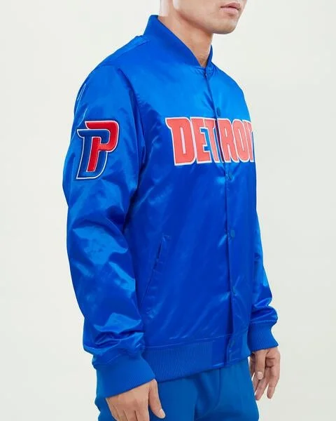 Soft Looks NBA DETROIT PISTONS WORDMARK MEN'S SATIN JACKET (ROYAL BLUE)