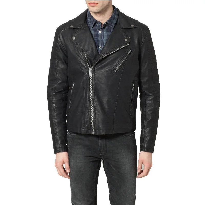 Effortless Dressing Men Real Lambskin Motorcycle Leather Biker Jacket KM310