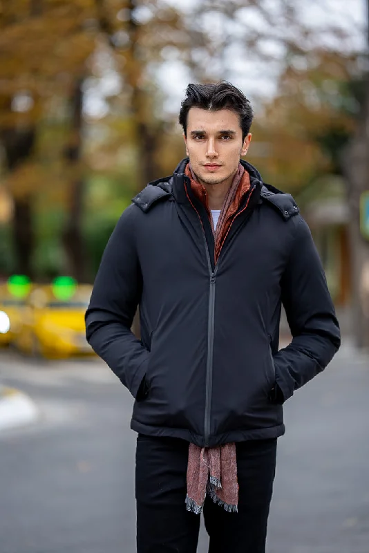 Soft Feel Bojoni Omaha Slim Fit Black Hood Waterproof Jacket