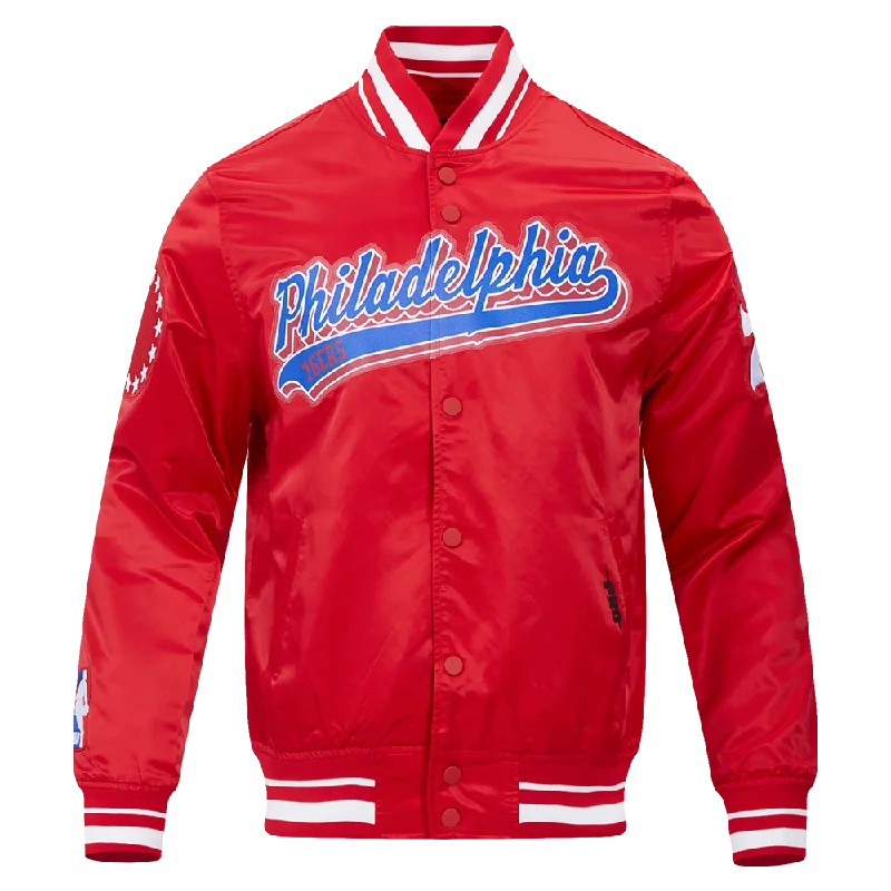 Romantic And Fresh NBA PHILADELPHIA 76ers SCRIPT TAIL MEN'S SATIN JACKET (RED)