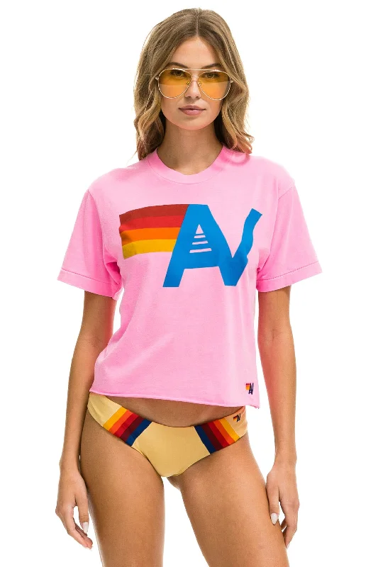 Single-shoulder Neck Design LOGO BOYFRIEND TEE - NEON PINK