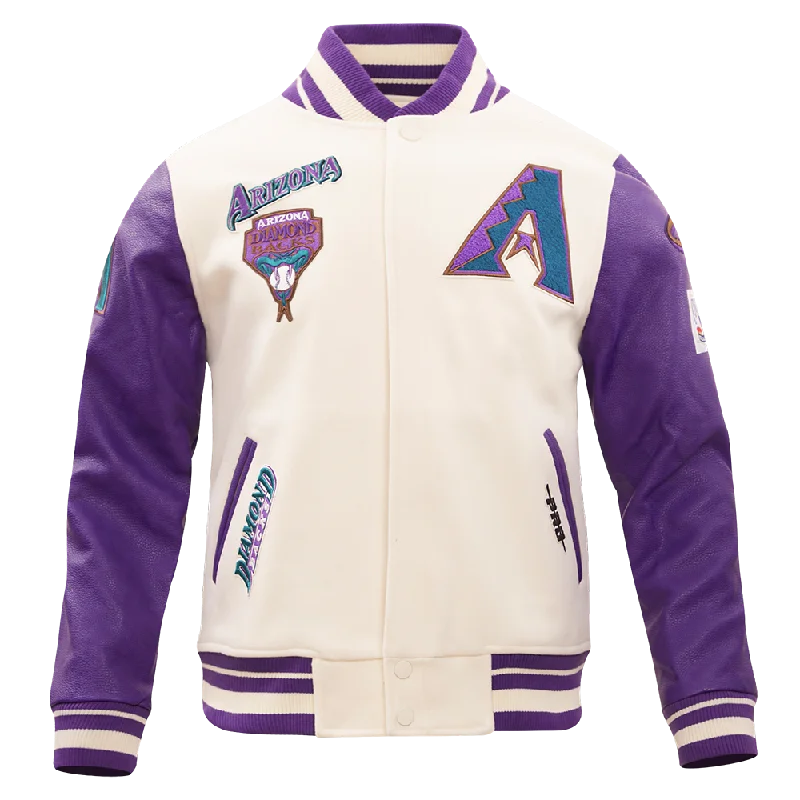 Light Layers MLB ARIZONA DIAMONDBACKS RETRO CLASSIC MEN'S RIP WOOL VARSITY JACKET (EGGSHELL/PURPLE)