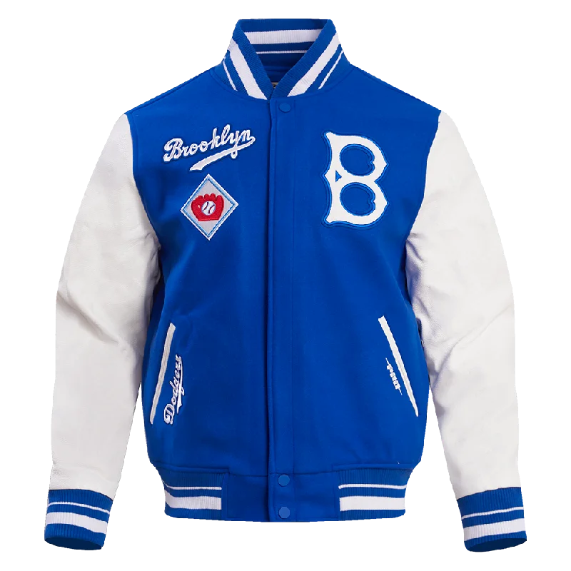 Easy-to-Wear MLB BROOKLYN DODGERS RETRO CLASSIC MEN'S RIB WOOL VARSITY JACKET (ROYAL BLUE/WHITE)