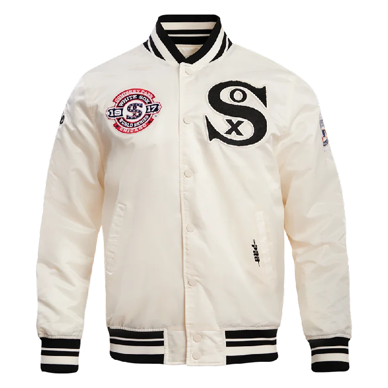 Soft Touch MLB CHICAGO WHITE SOX RETRO CLASSIC MEN'S RIB SATIN JACKET (EGGSHELL/BLACK)