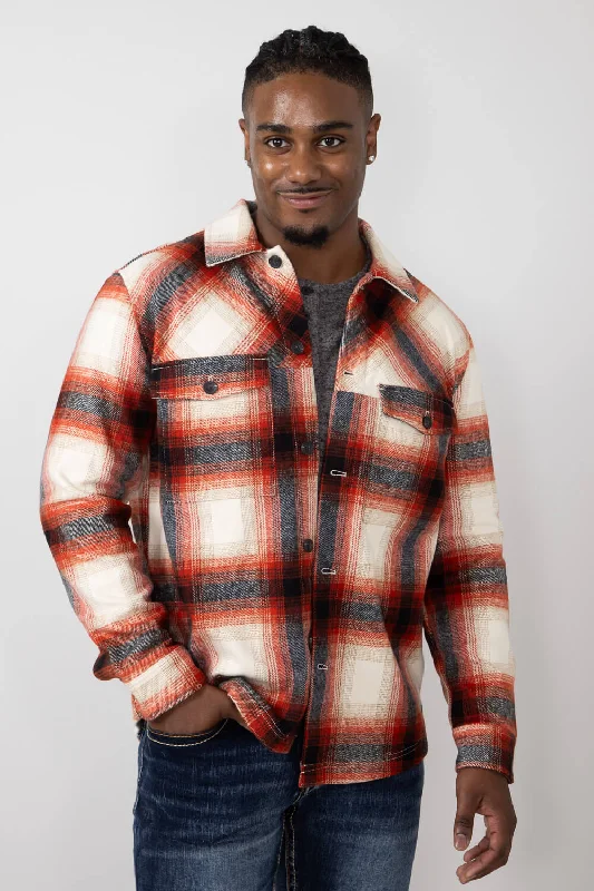 Trendy Casuals Civil Society Micah Ombre Plaid Shirt Jacket for Men in Red | MCAH-3032 RED