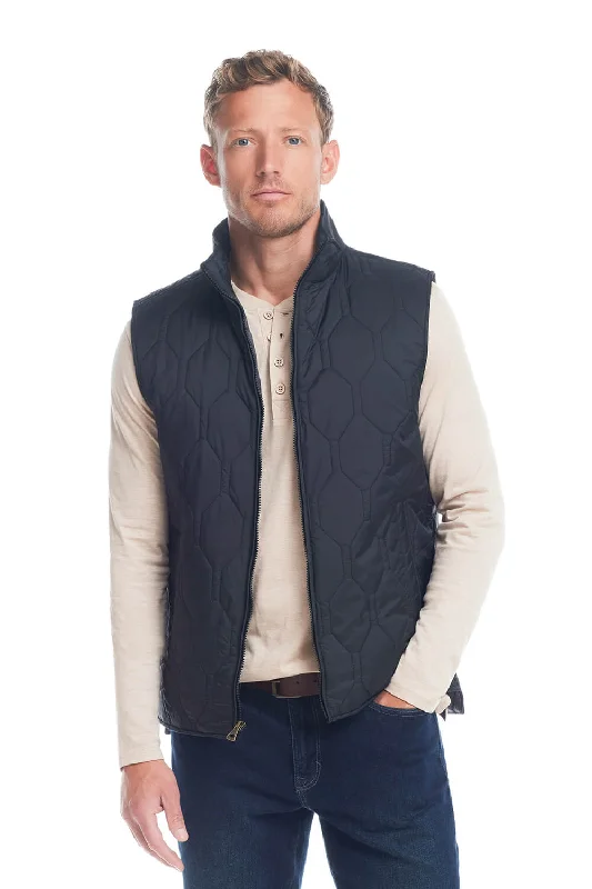 Urban Comfort Weatherproof Vintage Hex Quilted Light Weight Vest for Men in Black | F2470405GK-BLACK