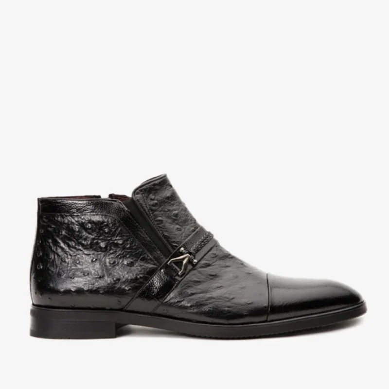 Fashionable And Versatile The Dallas Black Leather Bit Ankle Zip-Up Dress Men Boot