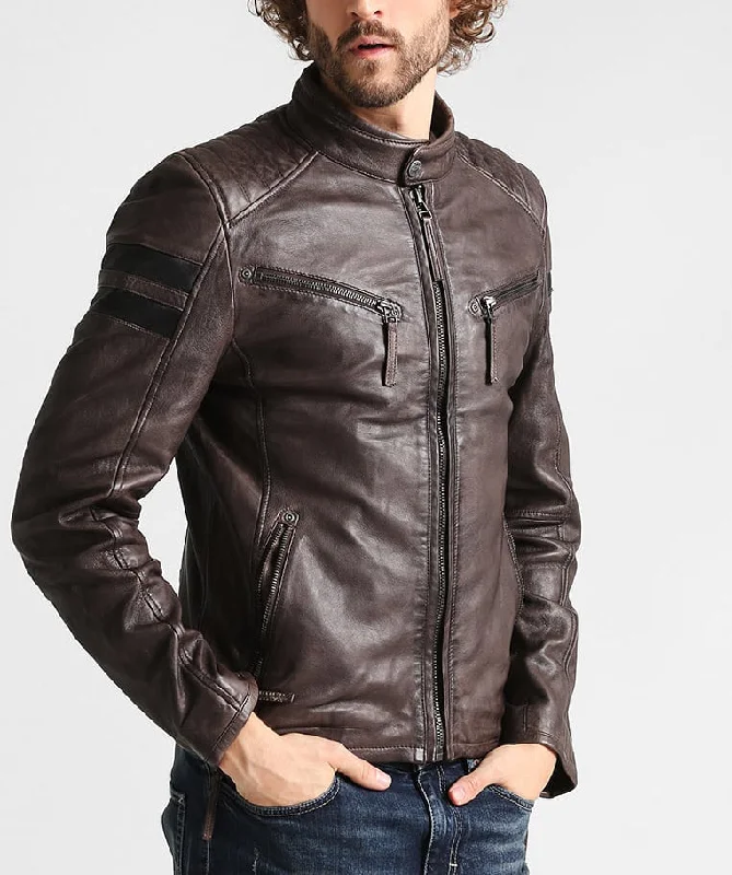 High-end Design Men Real Lambskin Motorcycle Leather Biker Jacket KM235